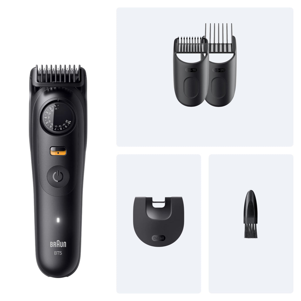 HerrenLux Barttrimmer Series 5, Elektrischer Bartschneider Herren mit 4 Zubehörteile, Ultrascharfe Klinge, BT5520, Schwarz
