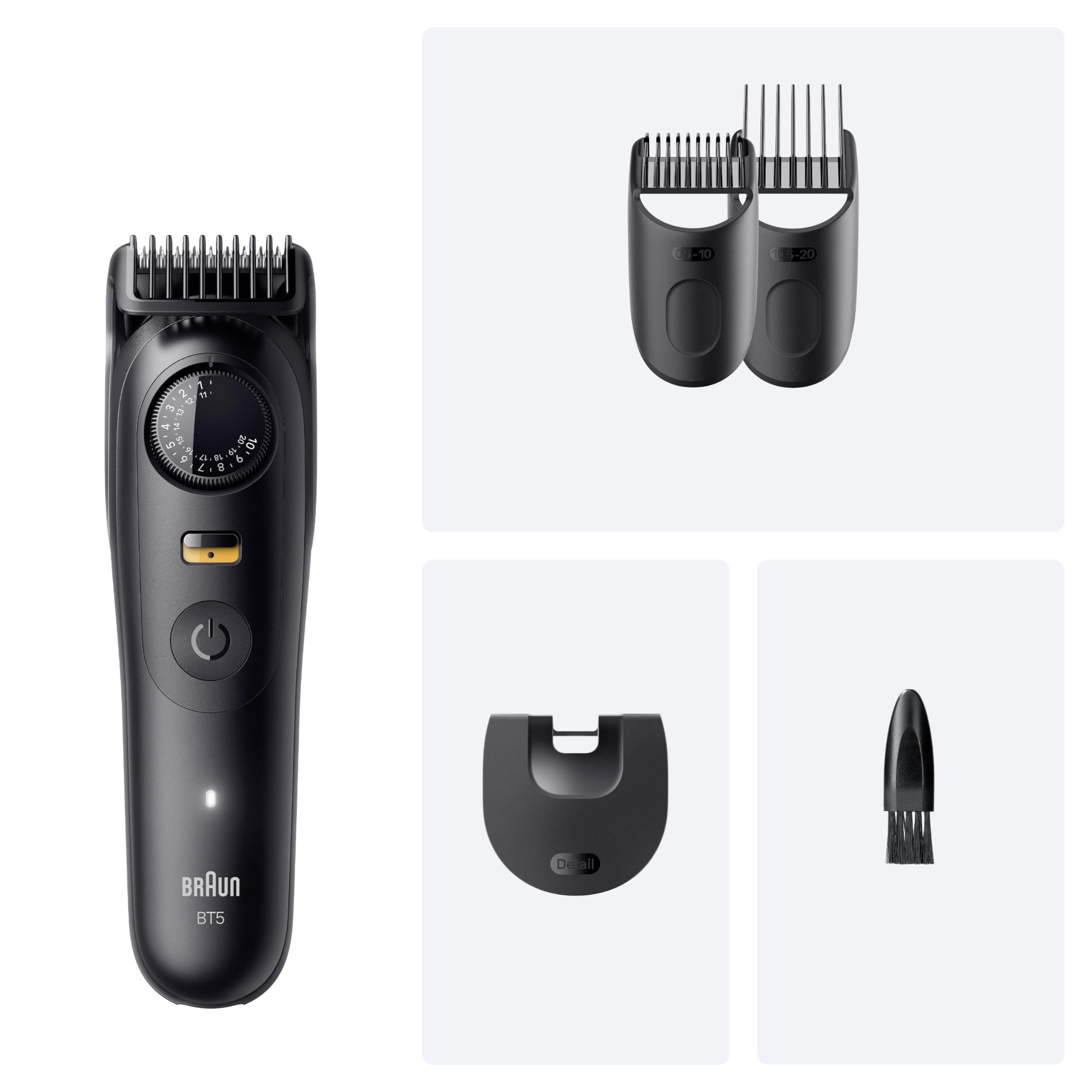 HerrenLux Barttrimmer Series 5, Elektrischer Bartschneider Herren mit 4 Zubehörteile, Ultrascharfe Klinge, BT5520, Schwarz