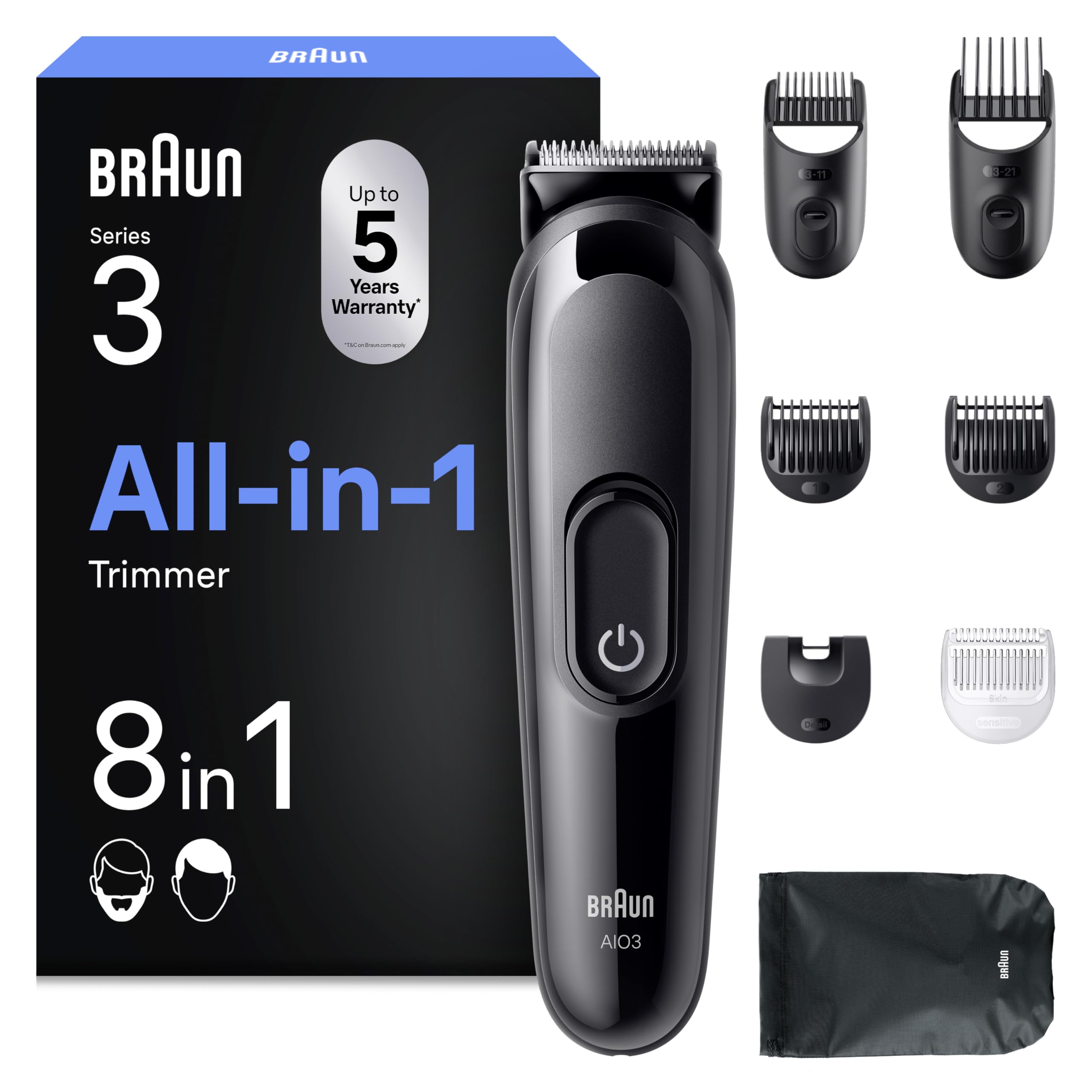 HerrenLux All-in-One Series 3, 8-in-1 Multigroom, Barttrimmer, Haarschneider, AIO3545, Schwarz