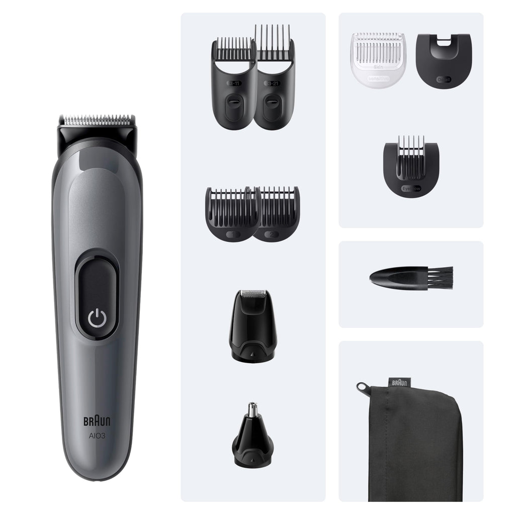 HerrenLux All-in-One Trimmer-Set 3, 11-in-1 Multigroom, Barttrimmer, Nasenhaartrimmer, AIO3565, Grau