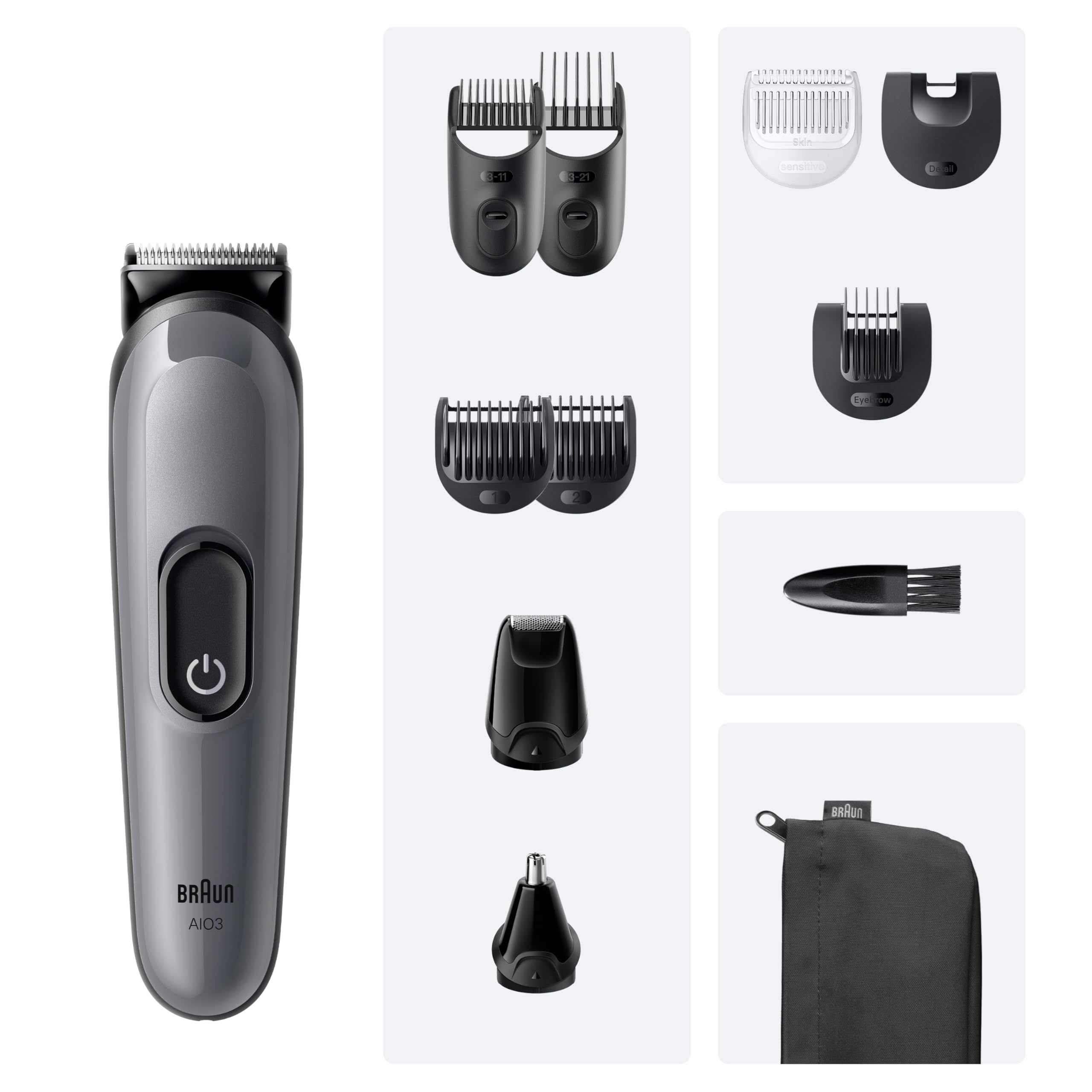 HerrenLux All-in-One Trimmer-Set 3, 11-in-1 Multigroom, Barttrimmer, Nasenhaartrimmer, AIO3565, Grau