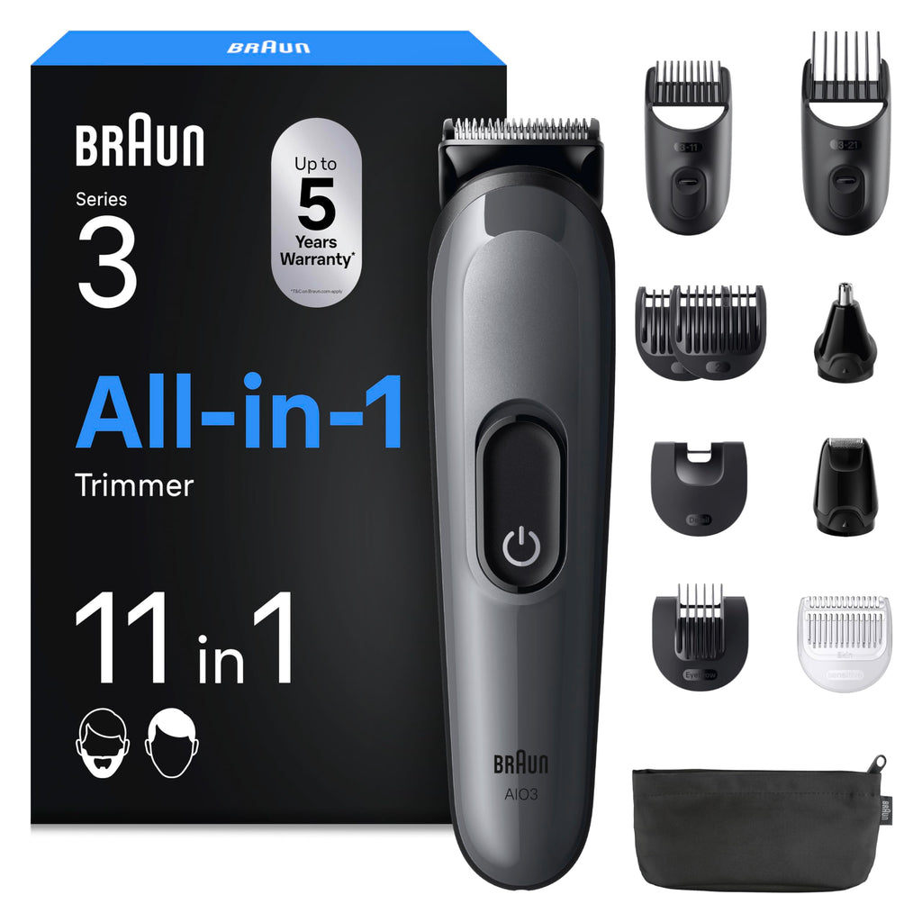 HerrenLux All-in-One Trimmer-Set 3, 11-in-1 Multigroom, Barttrimmer, Nasenhaartrimmer, AIO3565, Grau