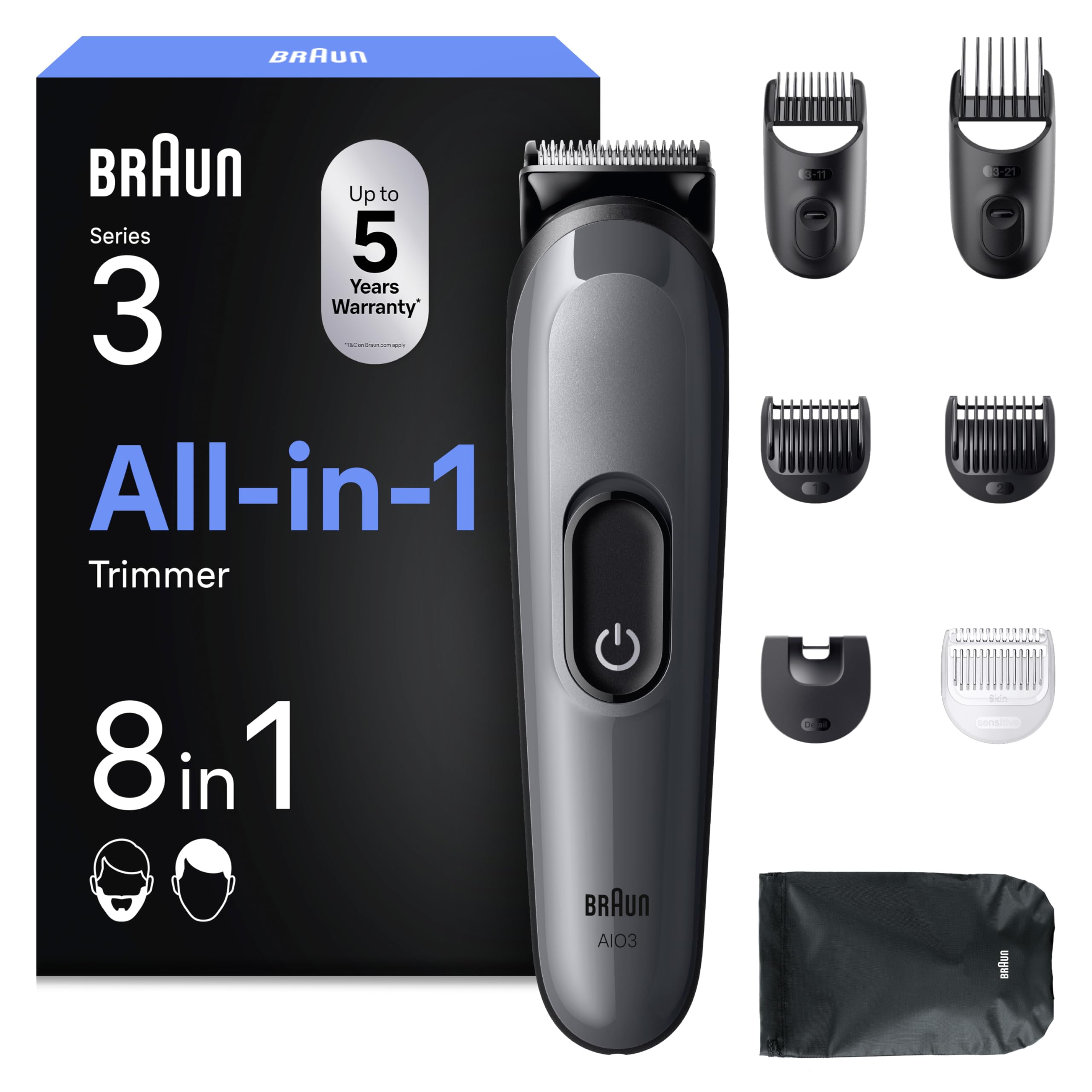 HerrenLux All-in-One Trimmer-Set 3, 8-in-1 Multigroom, Barttrimmer, AIO3540, Grau