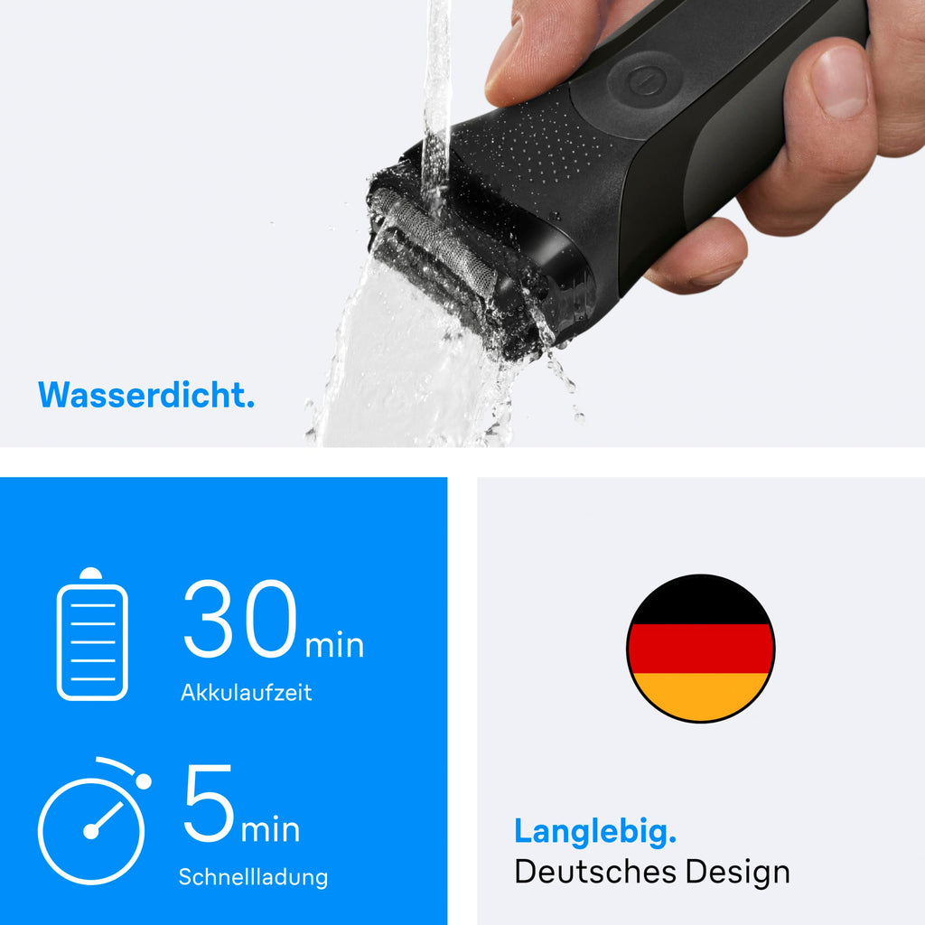 HerrenLux Series 3 Elektrorasierer Herren – Rasierapparat mit 3 Flexiblen Klingen – 300s, Grau