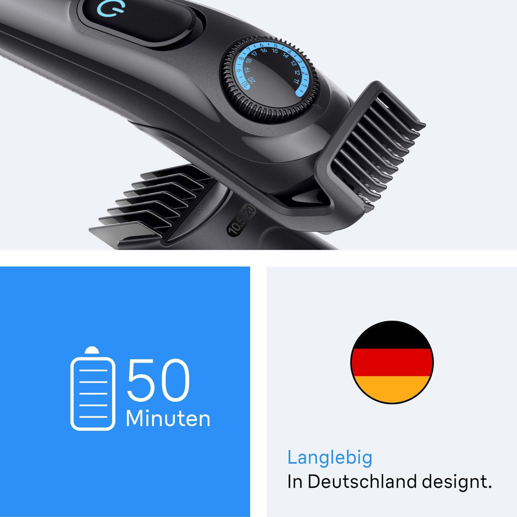 HerrenLux Barttrimmer Series 3, Elektrischer Bartschneider Herren mit 3 Zubehörteile, Ultrascharfe Klinge, BT3520, Schwarz