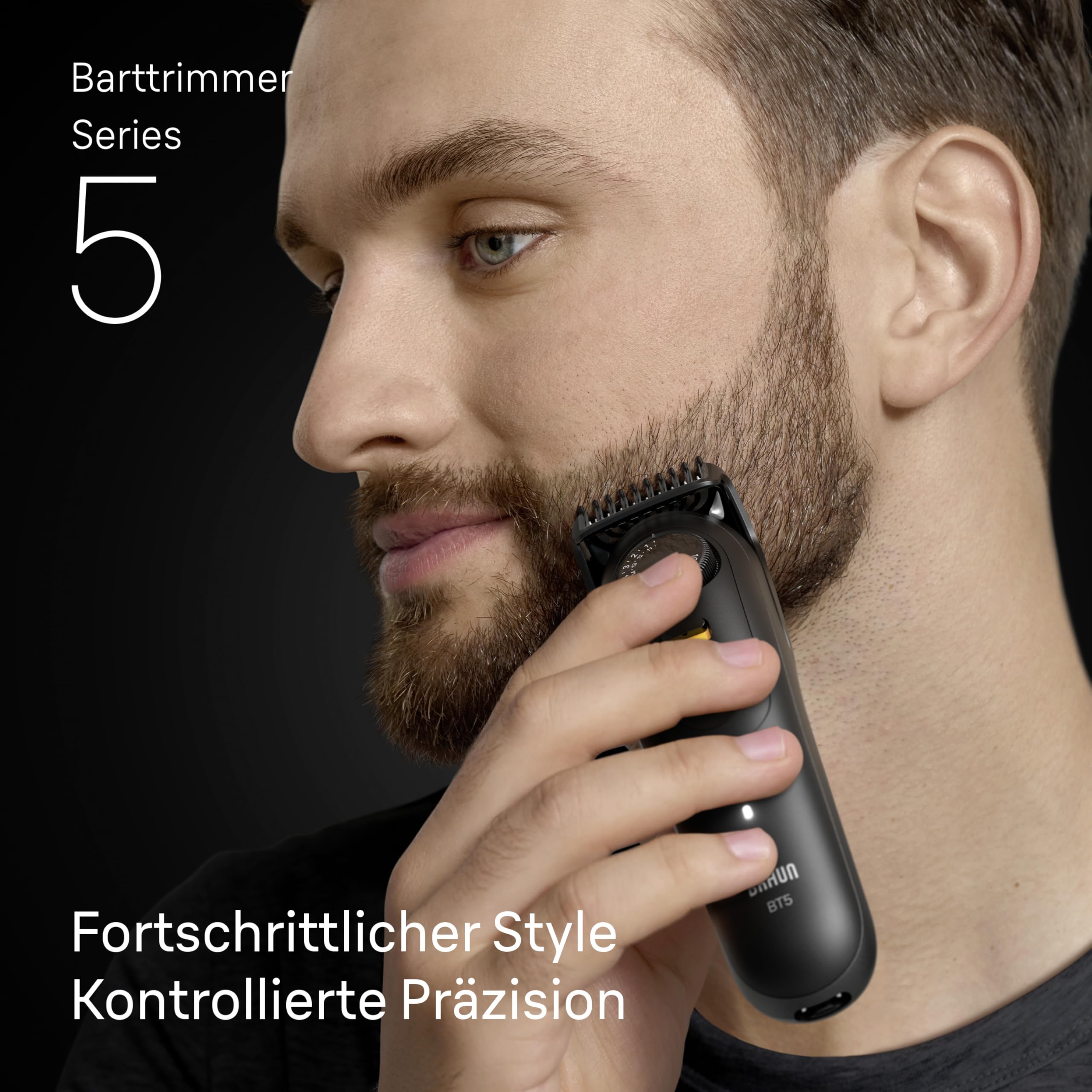 HerrenLux Barttrimmer Series 5, Elektrischer Bartschneider Herren mit 4 Zubehörteile, Ultrascharfe Klinge, BT5520, Schwarz