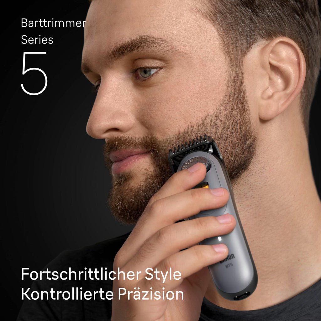 HerrenLux Barttrimmer Series 5, Elektrischer Bartschneider Herren mit 5 Zubehörteile, Ultrascharfe Klinge, BT5525, Grau