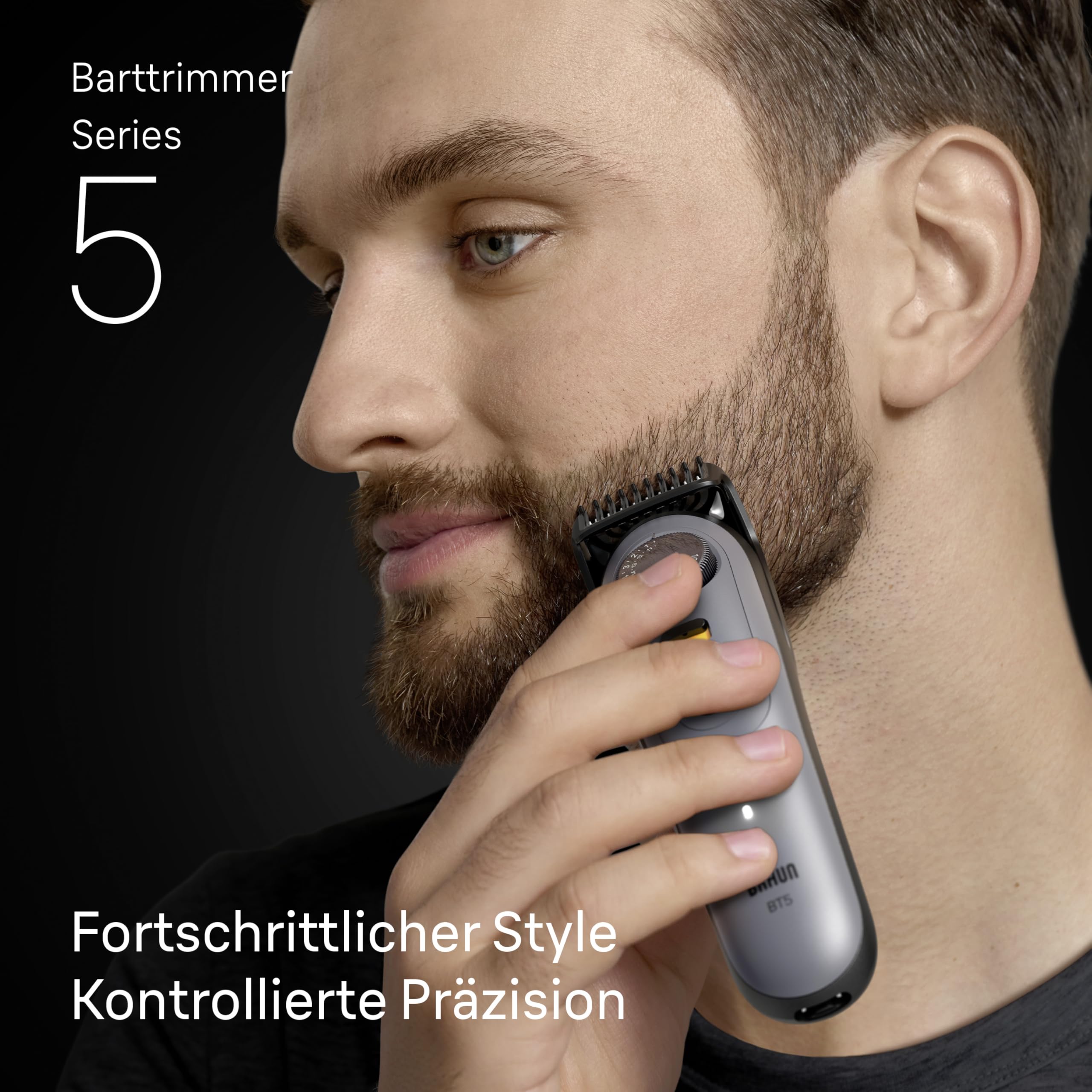 HerrenLux Barttrimmer Series 5, Elektrischer Bartschneider Herren mit 5 Zubehörteile, Ultrascharfe Klinge, BT5525, Grau