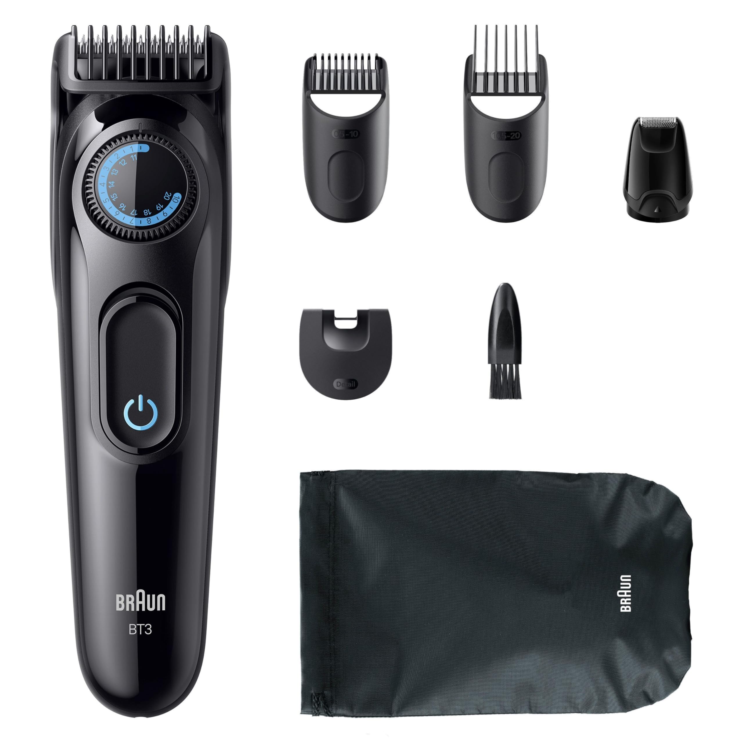 HerrenLux Barttrimmer Series 3, Elektrischer Bartschneider Herren, 6 Zubehörteile, BT3565, Schwarz/Blau